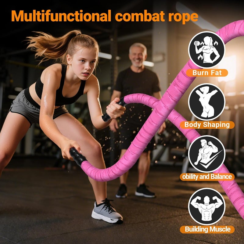 Keepark Battle Ropes for Home Gym 1 Inch Diameter 30FT Length Workout Rope Exercise Rope Training Ropes with Protective Sleeve for Kids Men Women Exercise Fitness & Strength Training-Pink - Image 2